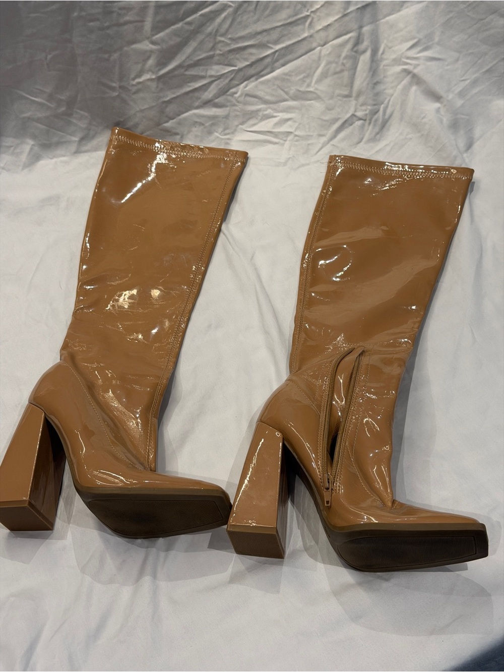 Costume Camel Knee High Boots Square Toe Block Heel Sz.7 MOD meets Y2K Style